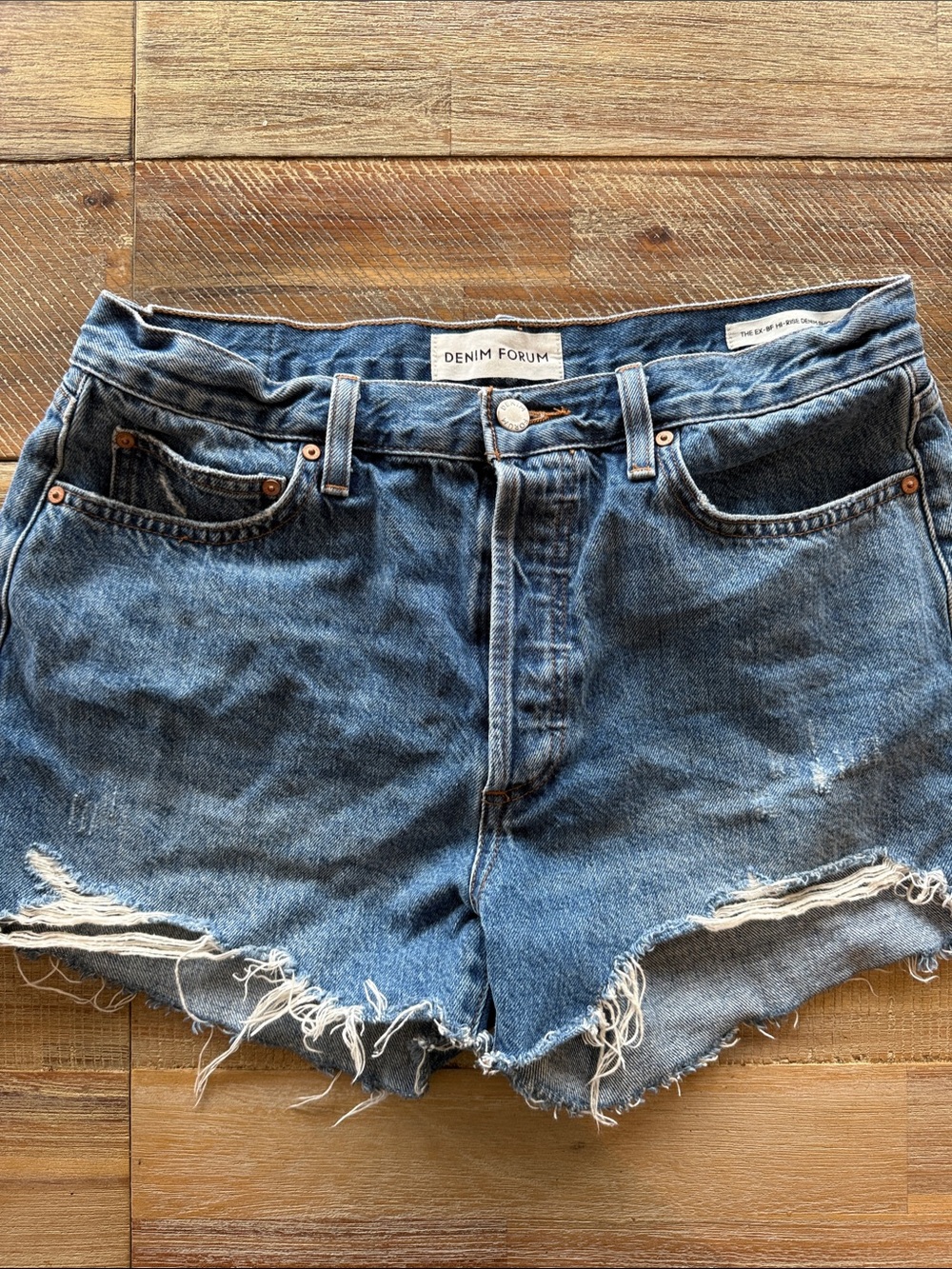 Denim Forum Blue Distressed High-Rise Jean Shorts